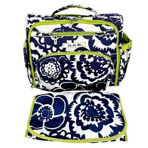 JuJuBe BFF Floral Diaper Bag & Pad Cobalt Blossoms Blue White RARE DISCONTINUED